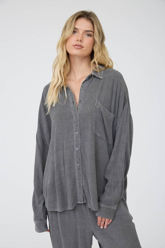 Crinkle Button Down - Charcoal
