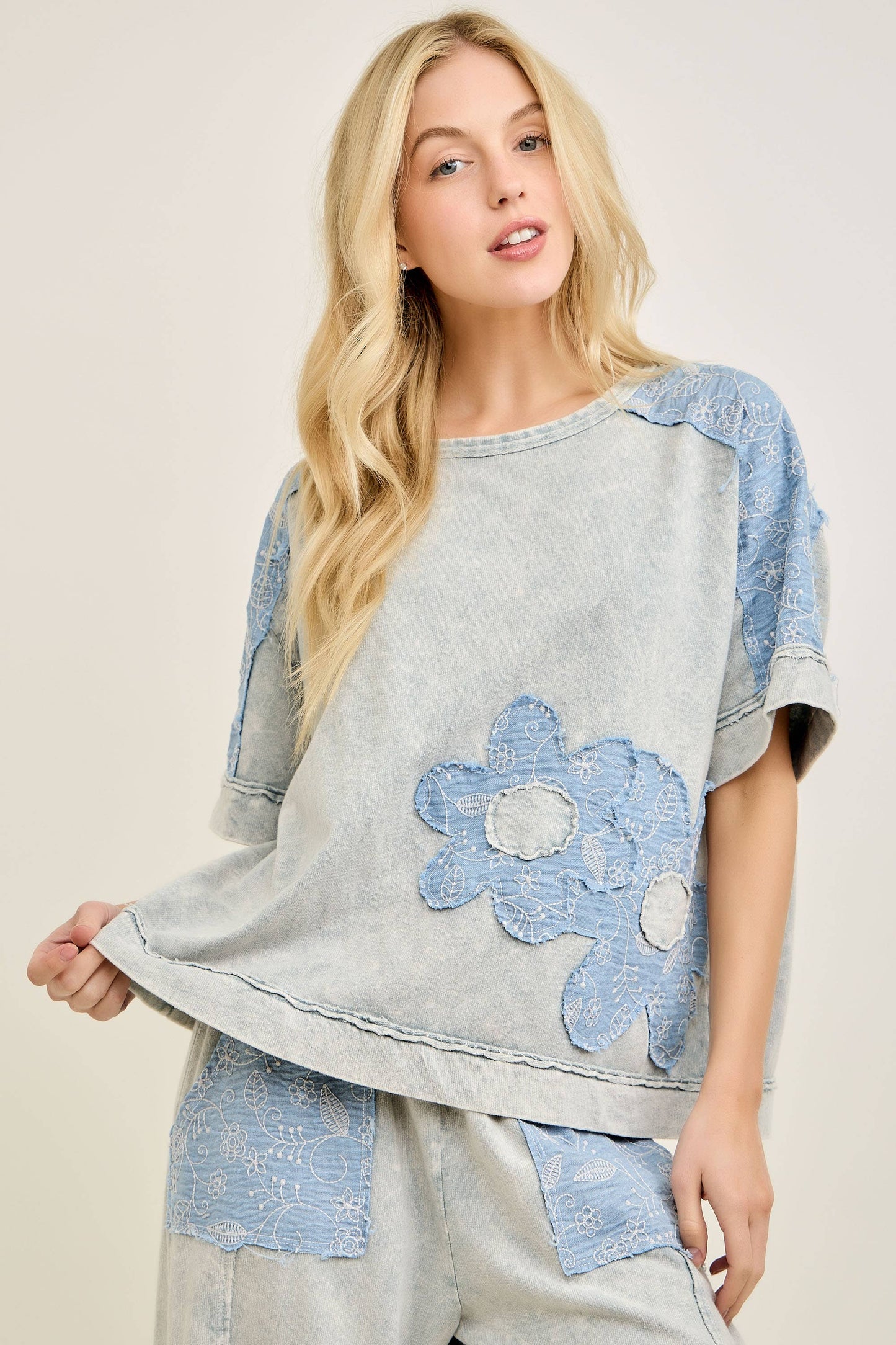 Denim Flower Patch Top