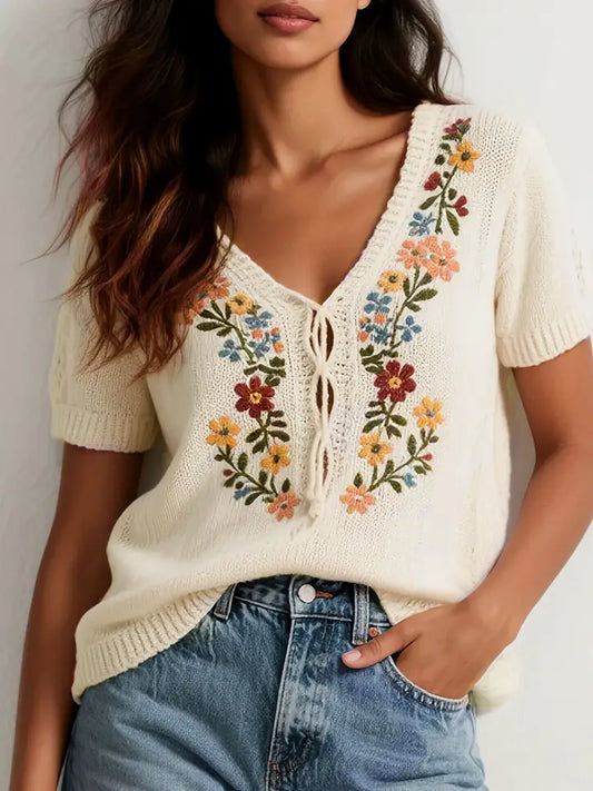 Bohemia Flower Embroidered Top