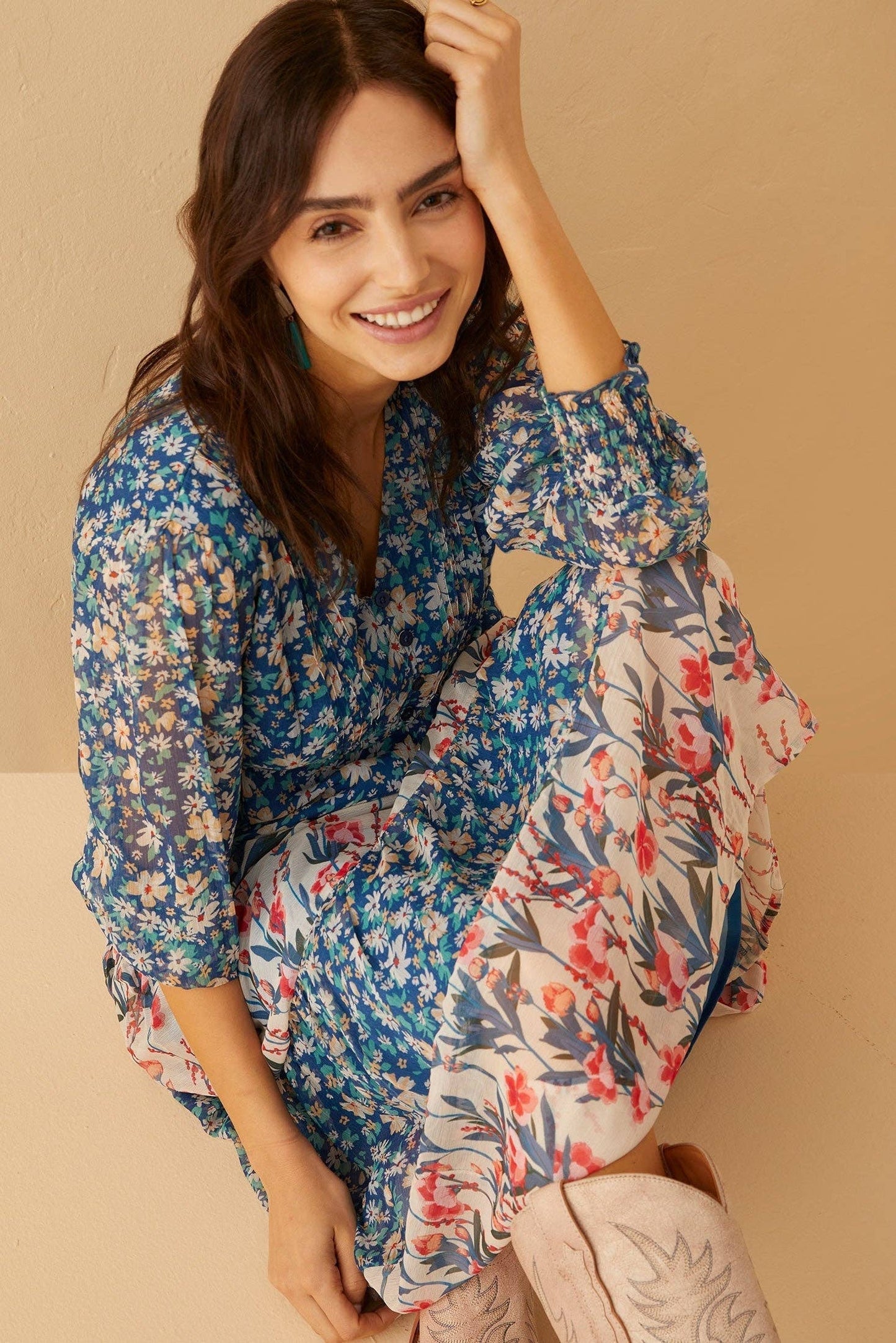 Spring Floral Drop Waist Dress