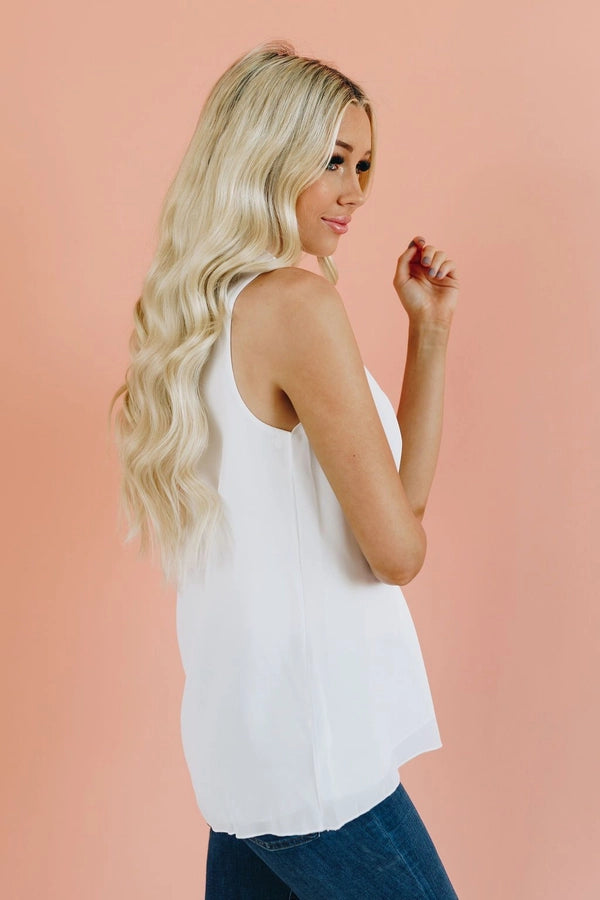 Ruffle White Tank