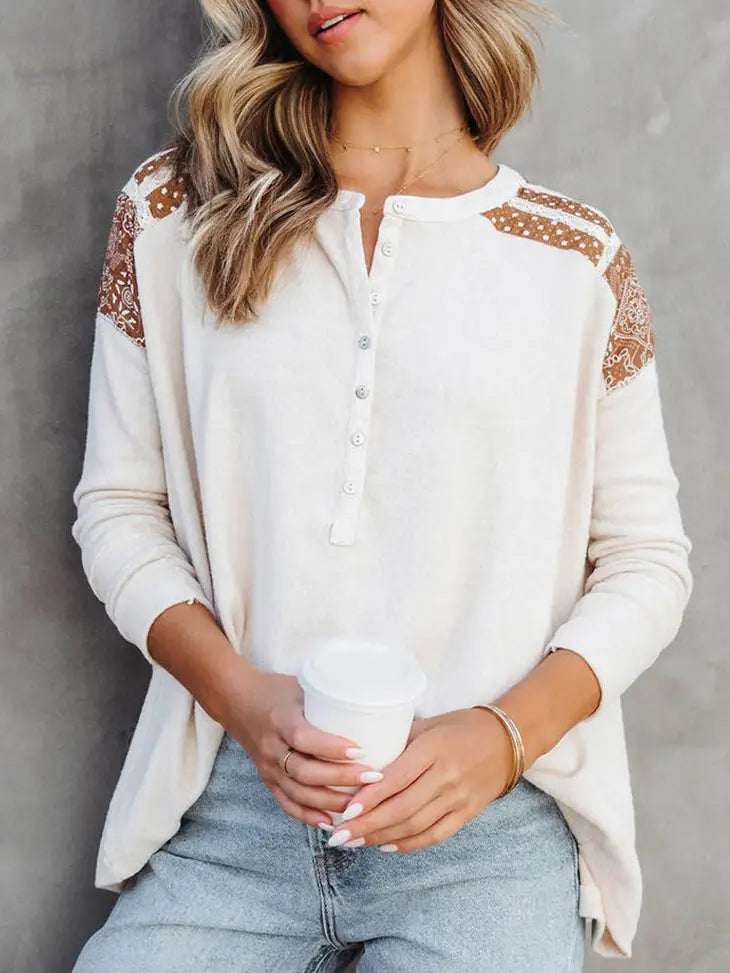 White Top with Brown Patterned