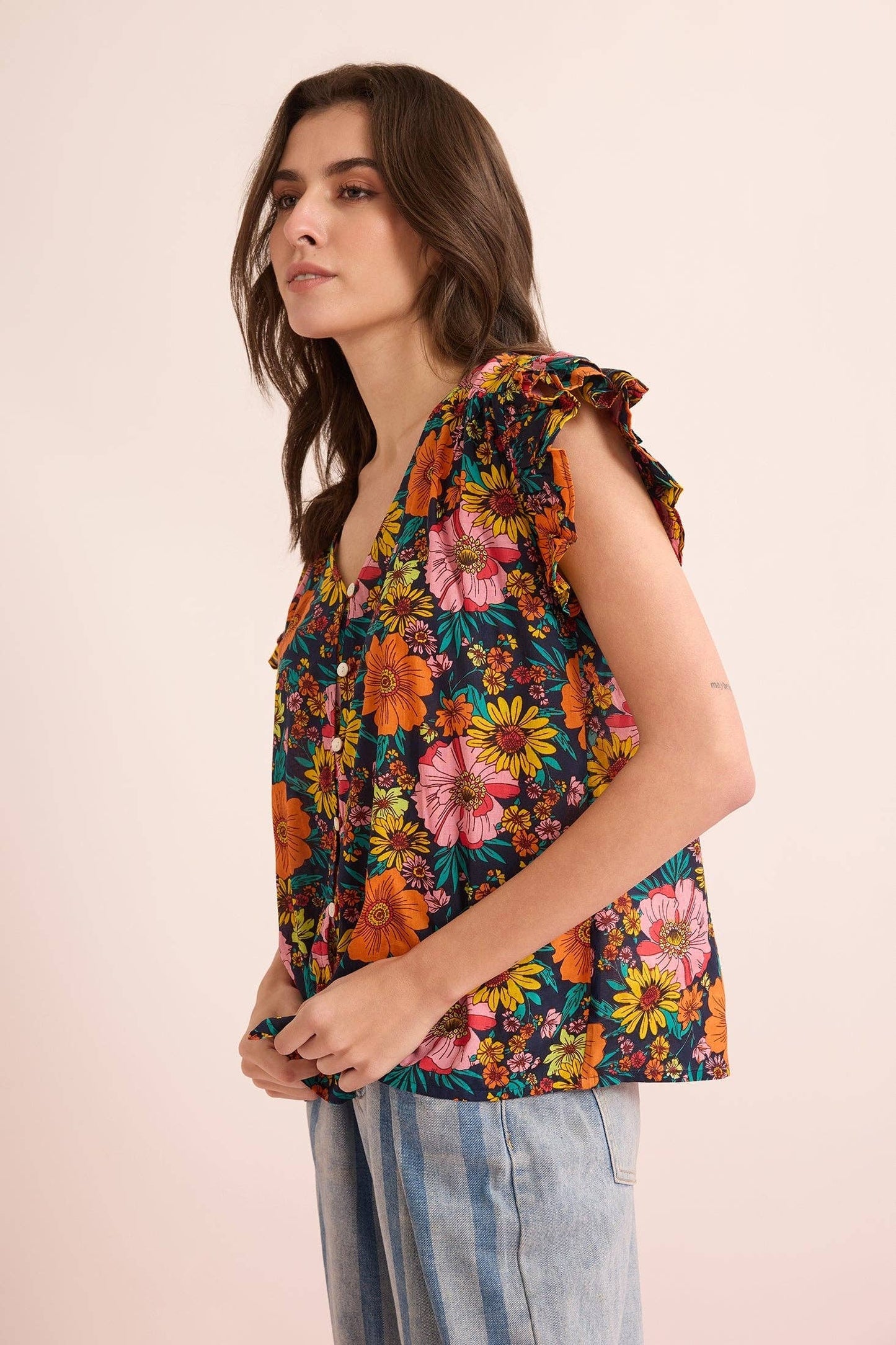 Zinnia Floral Top In Multicolor