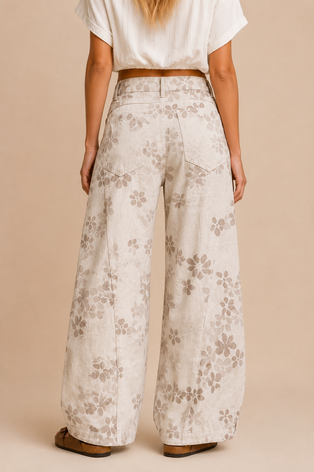 Floral Wide-Barrel Leg Pant