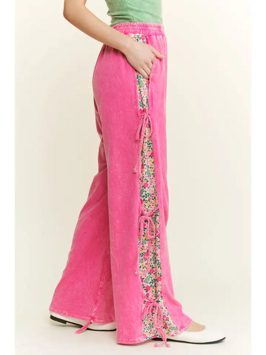 Mineral Floral Wash Side Pant- Hot Pink