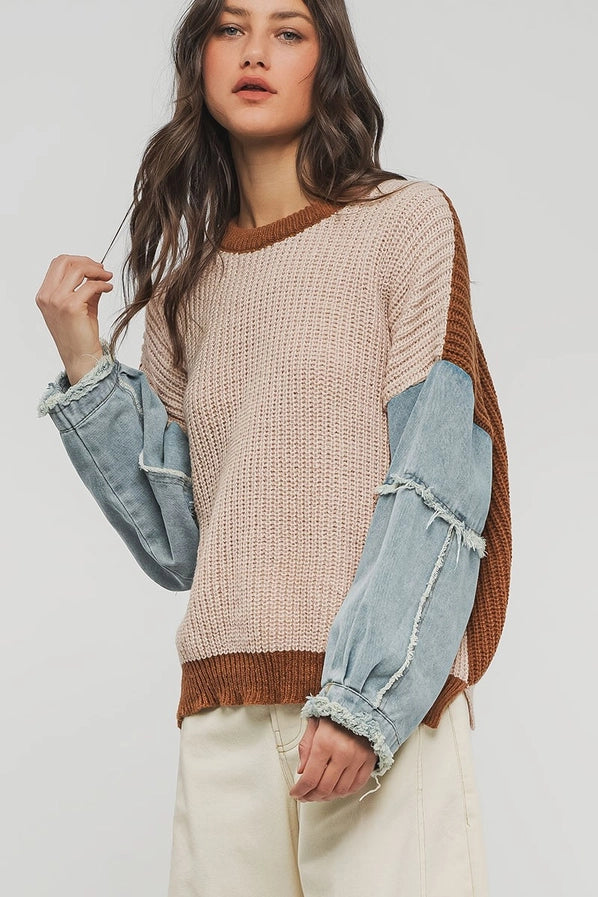 Denim Sleeve Sweater