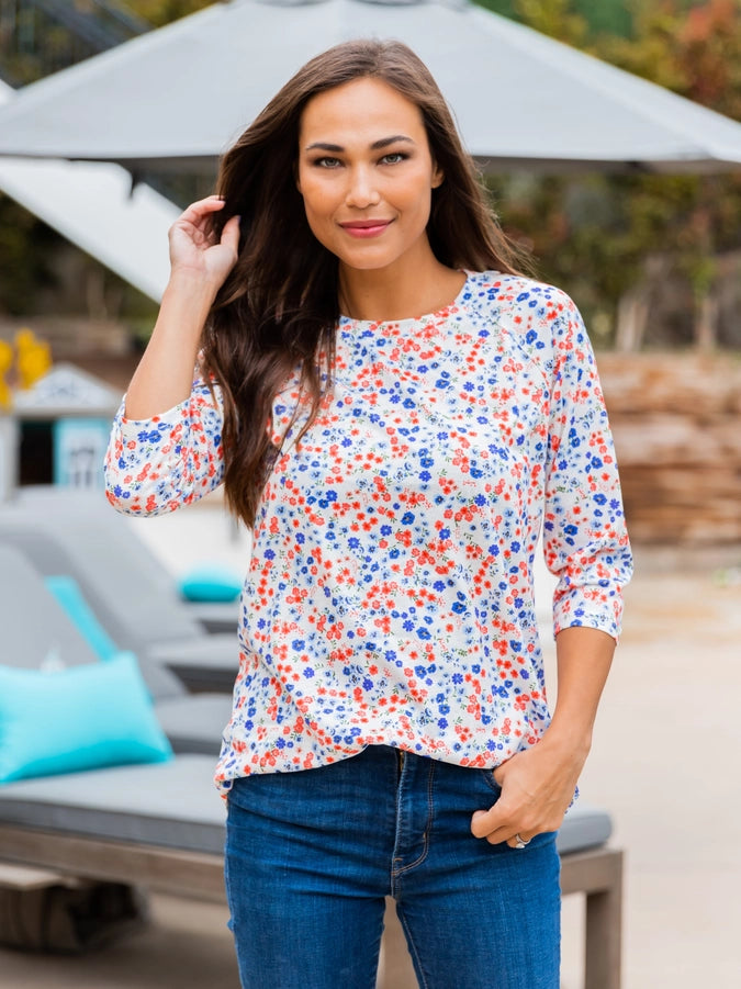 3/4 Sleeve Floral Top