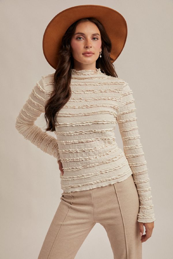 Mock Neck Ivory Ruffle Lace