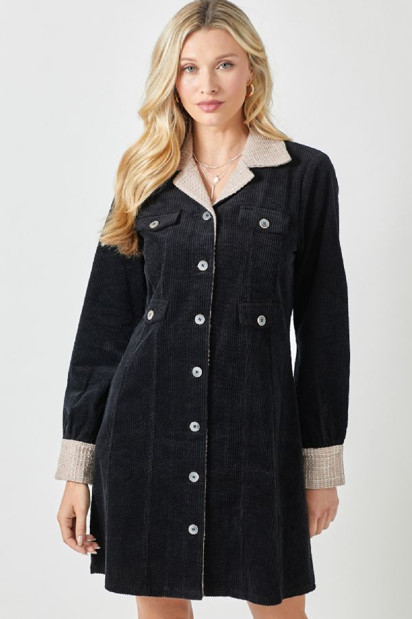 Abby's Corduroy Coat Dress - Black