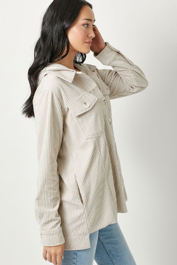 Ember's Corduroy Hooded Jacket - Almond