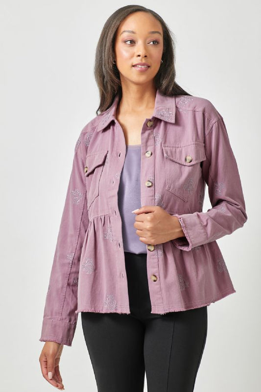 Rose Embroidered Jacket - Purple