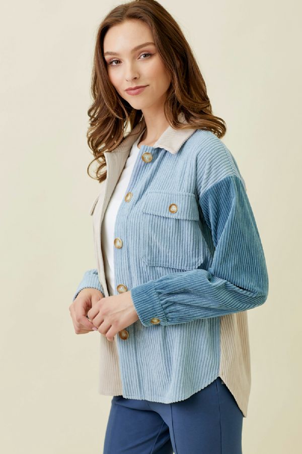 Alexandria's Block Corduroy Jacket - Blue