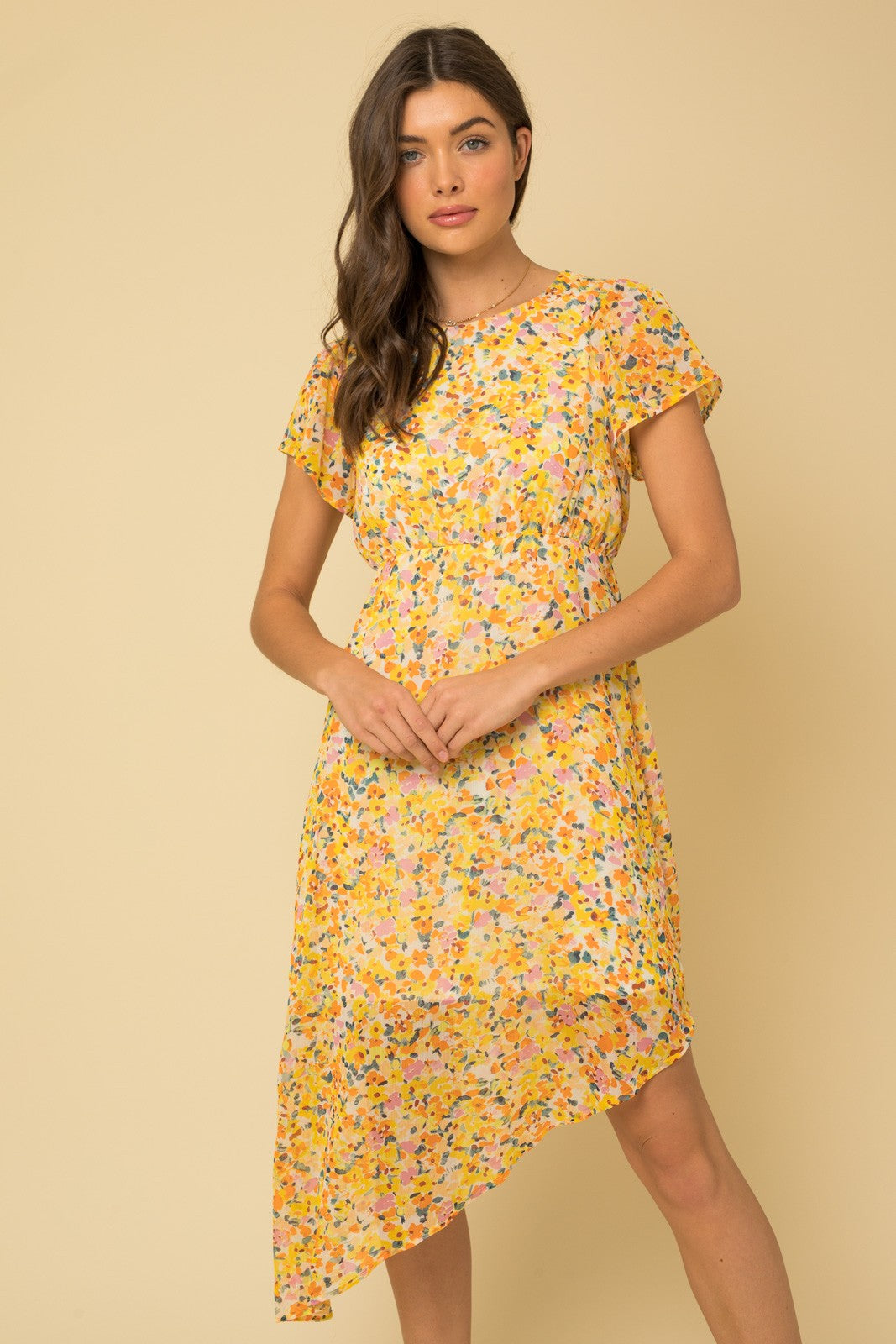 Asymmetrical Yellow Floral Dress