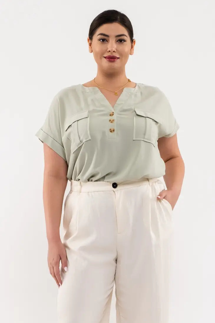 Light Olive Cuffed Sleeves Top