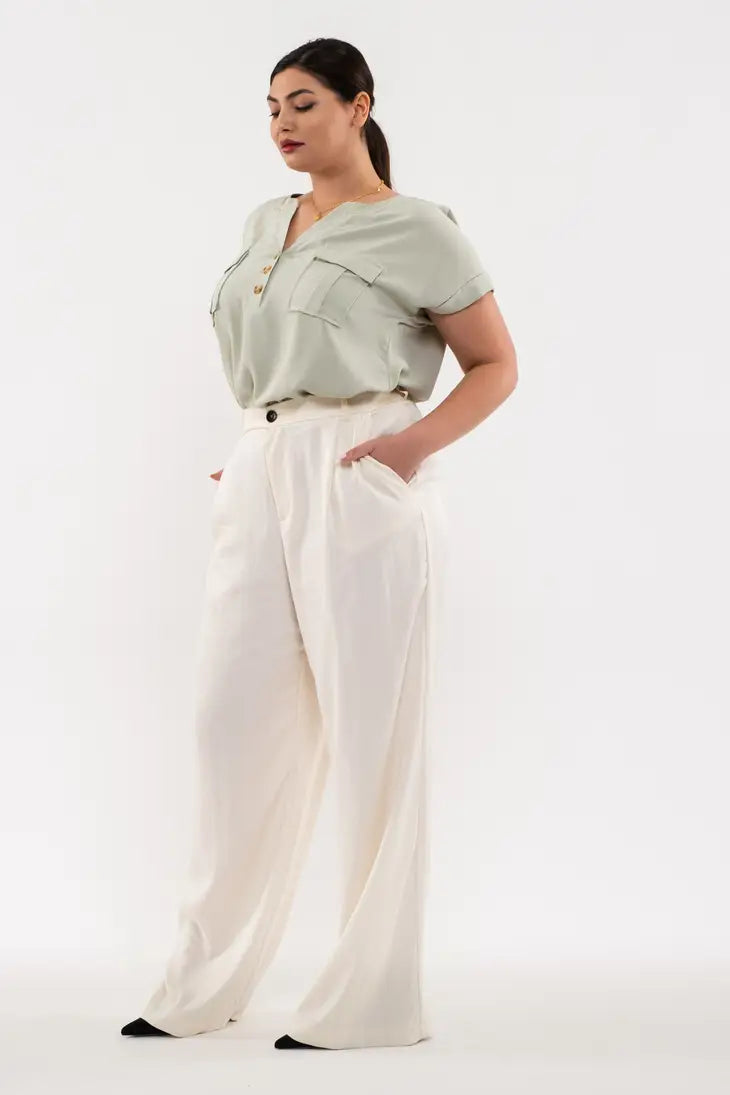 Light Olive Cuffed Sleeves Top